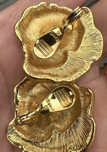MONET Gold Tone Earring Clip-On Pierced LOT 3 Enamel Flowers Ship Wheel Vintage - Picture 6 of 15