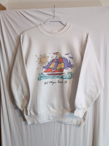 *Distressed* Vintage Men's M Hanes Fort Myers Beach Sailboat Crewneck Sweatshirt - Picture 1 of 8