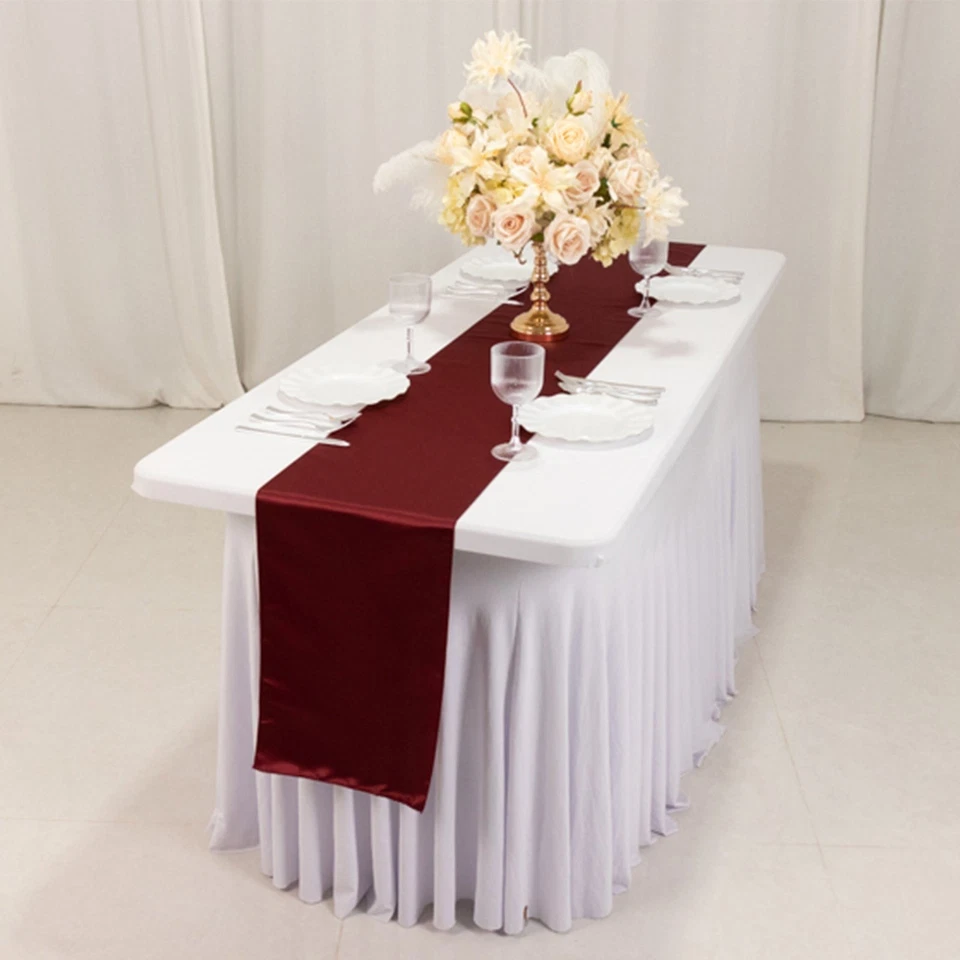 Burgundy SATIN 12x108" Table RUNNER Lustrous Wedding Party Catering Decorations - Image 4 of 4