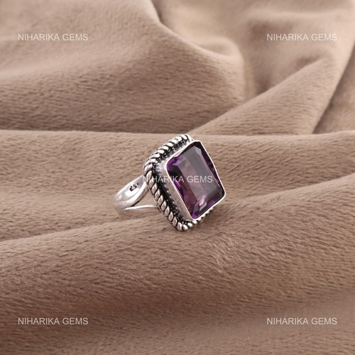 Halloween Sale Natural Amethyst Birthday Solitaire Ring Jewelry Sterling Silver - Picture 5 of 10
