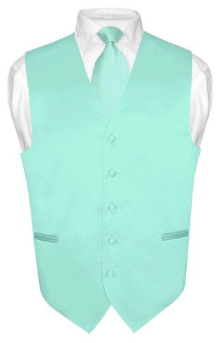 Men's Dress Vest NeckTie Hanky AQUA GREEN Color Neck Tie Set for Suit Tuxedo 3XL - Picture 2 of 4