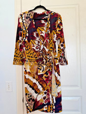 Calvin Klein Multi Color Abstract Print Faux Wrap Dress Women's Size Large