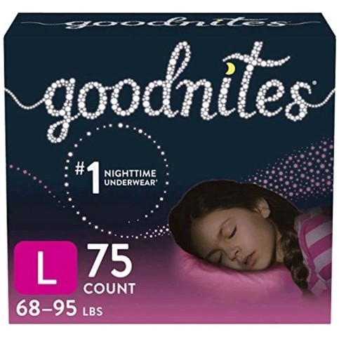 Goodnites Girls' Nighttime Bedwetting Underwear, Size Large (68-95 lbs), 75Ct