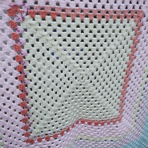 Coperta Vintage Granny Maglia Multicolore Pastello Fatta a Mano Retrò 42'' x 44'' - Foto 5 di 7