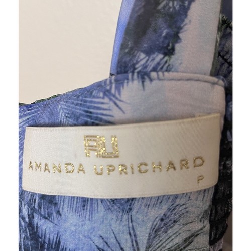 Amanda Uprichard Palm Print Blue Silk Halter Fit & Flare Dress Size P - Picture 11 of 12