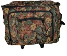 Wheeled Travel Case Rolling Craft Kit Carrier Storage Bag Floral Tapestry Sewing