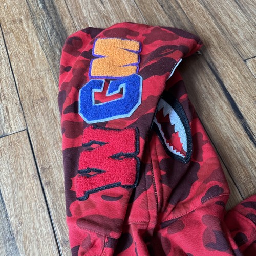 Sudadera con Capucha A Bathing Ape (BAPE) Tiburón Cremallera Frontal Manga Larga Algodón Rojo Para Hombre Mediana - Imagen 21 de 21
