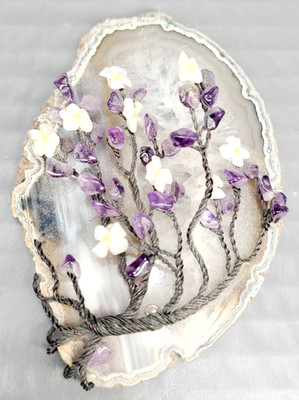 Handmade Amethyst Crystal Tree of Life on Agate Slice Base Feng Shui Stone Mone