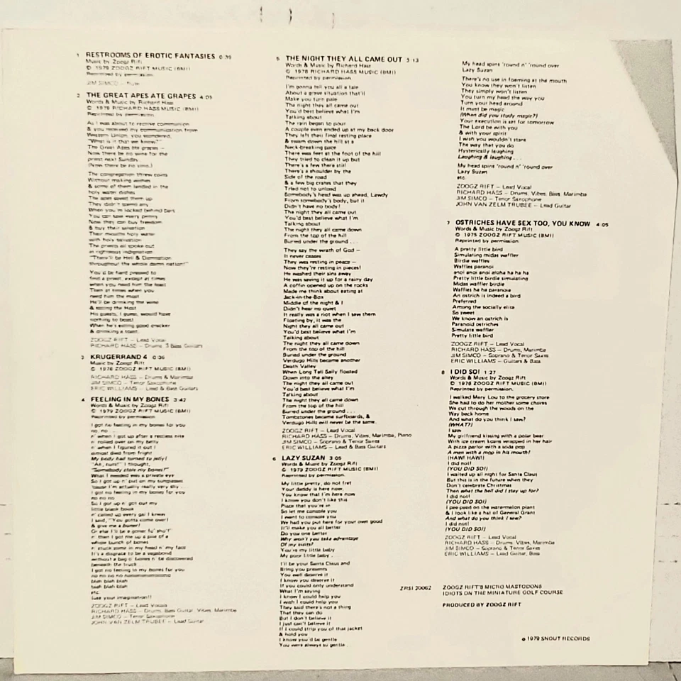 ZOOGZ RIFT'S MICRO MASTODONS Idiots on Miniature Golf Course 1979 LP VG+ - Image 4 of 4