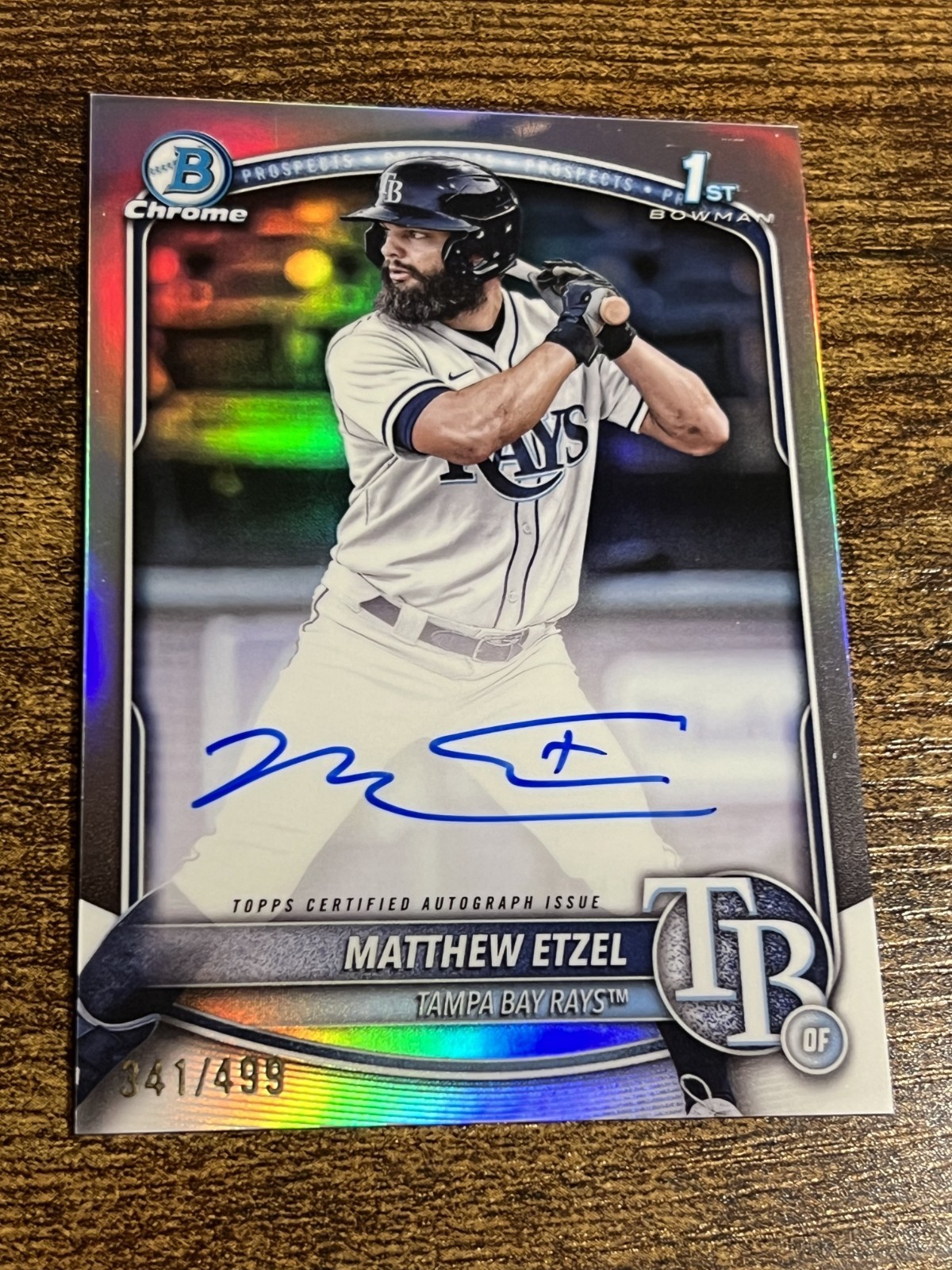 MATTHEW ETZEL 2025 Bowman Chrome #CPA-ME Rays 1st Silver Refractor Auto /499