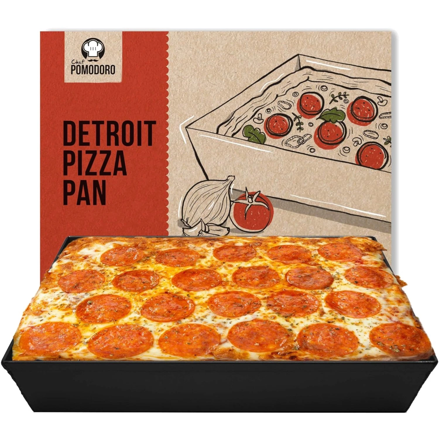 Detroit Style Pizza Pan, 10 x 14 inch, Hard Anodized Rectangular Aluminum Dee...