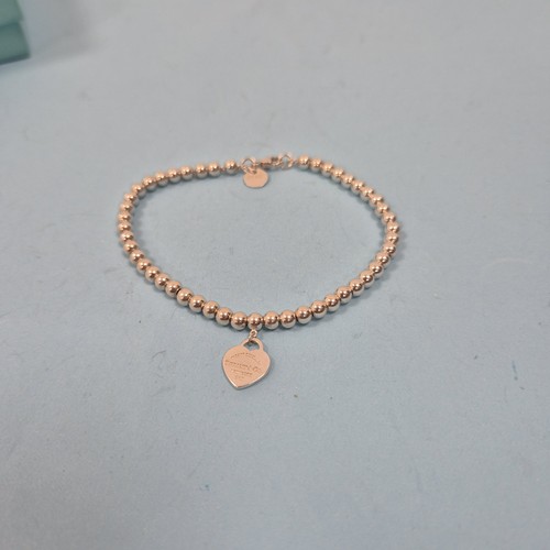 Tiffany & Co. Return To Sterling Silver Mini Heart 4mm Bead Bracelet Size 7.5" - Picture 6 of 8