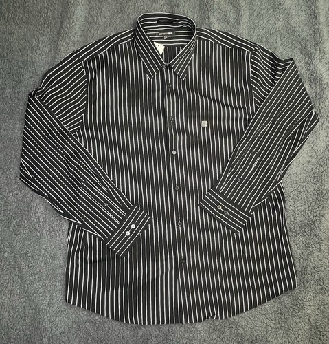Express 1MX Stretch Modern Fit LS Button Down Black Striped Shirt 2XL 18-18.5 - Picture 1 of 7