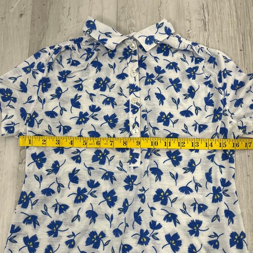 Camicetta vintage Graff Petites floreale manica corta blu bianco cottage 1/2 bottoni - Foto 7 di 8