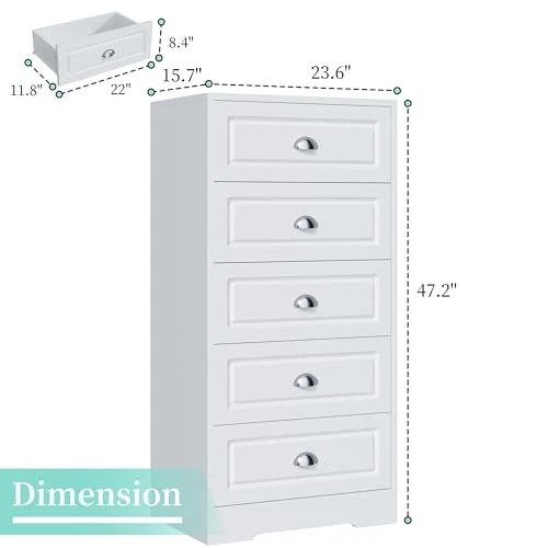  Tall Dresser for Bedroom, 5 Drawer Narrow Nightstand, Chest of Drawers Red - Image 3 of 4