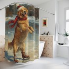 Golden Retriever on Ice Shower Curtain, Winter Bath Decor, Gift for Dog Lover