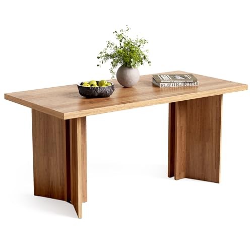 Wooden Dining Table Set for 6, 63-Inch Rectangle Kitchen Table, Modern Dinner - Picture 2 of 8