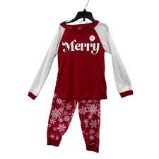 Family PJs Kids Merry Christmas Snowflake Pajama Set Red White Size 6-7