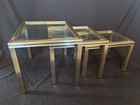 PIERRE VANDEL PARIS NEST OF THREE TABLES GOLD METAL WITH BEVELED GLASS