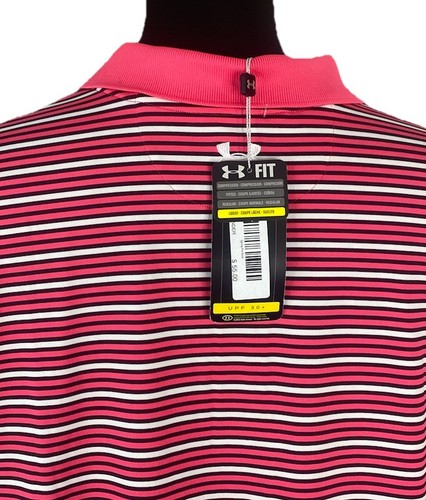 Under Armour Golf Shirt Mens 2XL Striped Loose HeatGear Performance Logo NEW - Picture 12 of 16