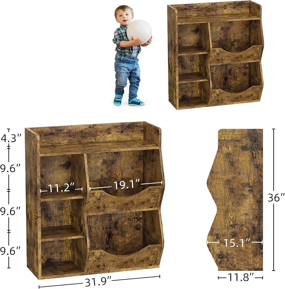 Estantería para niños organizador de almacenamiento de juguetes de 3 niveles doble cara de madera estantería para niños Foto 3 de 4