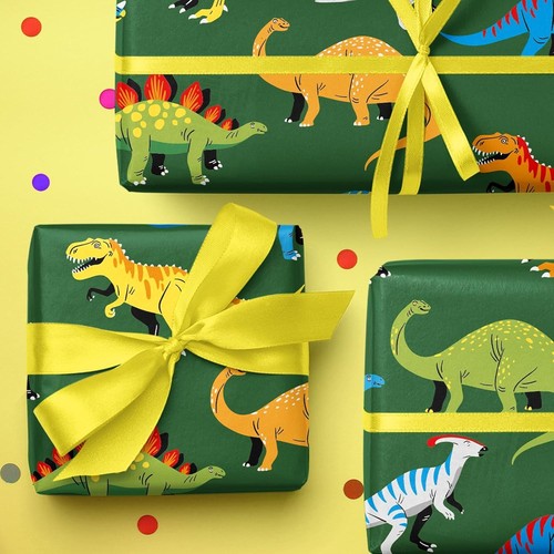 WRAPAHOLIC Dinosaur Wrapping Paper Roll 17 inch x 9.8 feet, - Green - Picture 7 of 7
