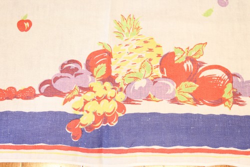 TOVAGLIA FRUTTA VINTAGE METÀ SECOLO COTONE LINO STAMPATO, 51” X 51” POLLICI, LINGUETTA - Foto 3 di 6