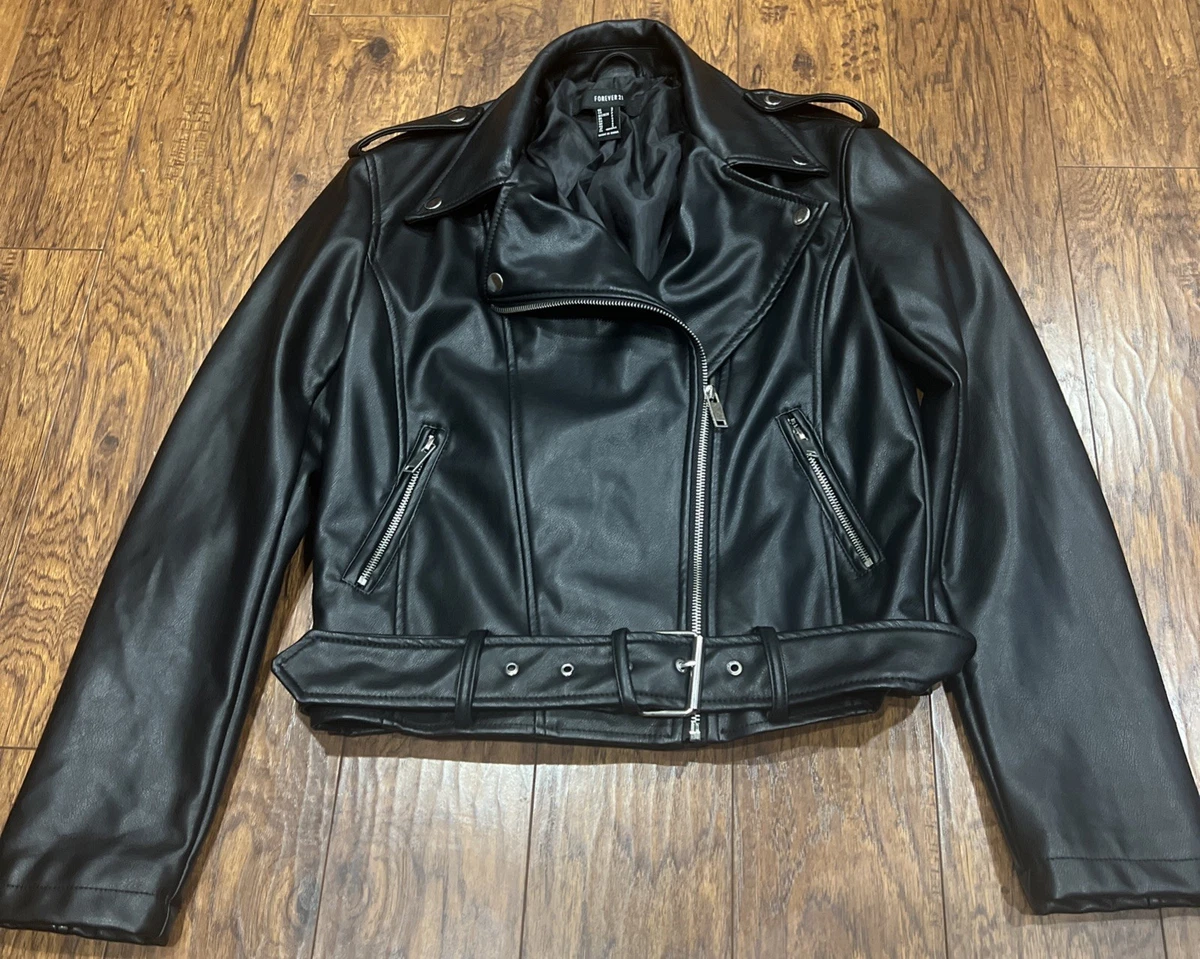 Veste En Cuir Noir Forever 21 - Taille S - Occasion Très Bon état (défauts Mineurs)