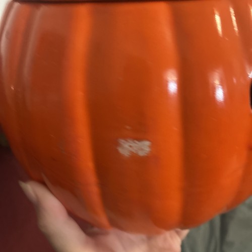 Vintage ceramic pumpkin with lid halloween fall handmade decor glossy container - Picture 4 of 5