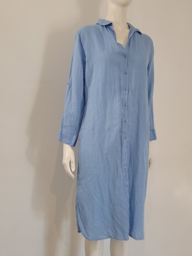 Melissa Odabash Blue Linen Dress (M) UK 10 12 EU 38 40 Long Midi Maxi Shirt Dres - Picture 5 of 11
