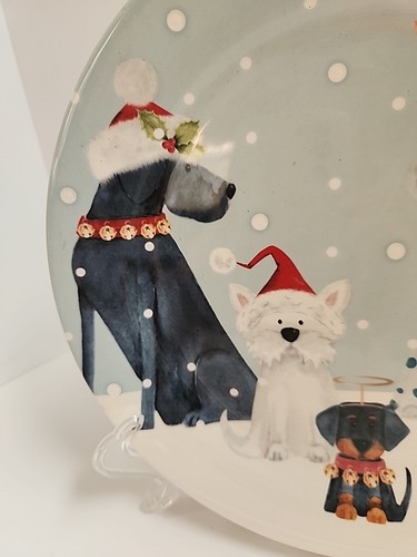 Pier 1 Imports Weihnachtsteller Weihnachten Hunde im Schnee 8 3/4" sehr guter Zustand - Bild 3 von 7