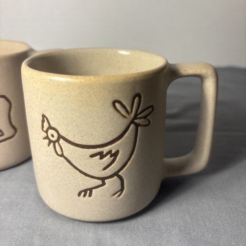 Set 3 tazze artistiche piccole vintage Piccione Forge - motivi rustici gallina, pesce e orso - Foto 2 di 7