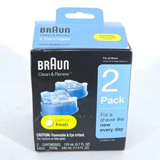 Braun Clean Renew Refill Lemon Fresh Cleaning Fluid 2 Cartridges New Shelf Pull