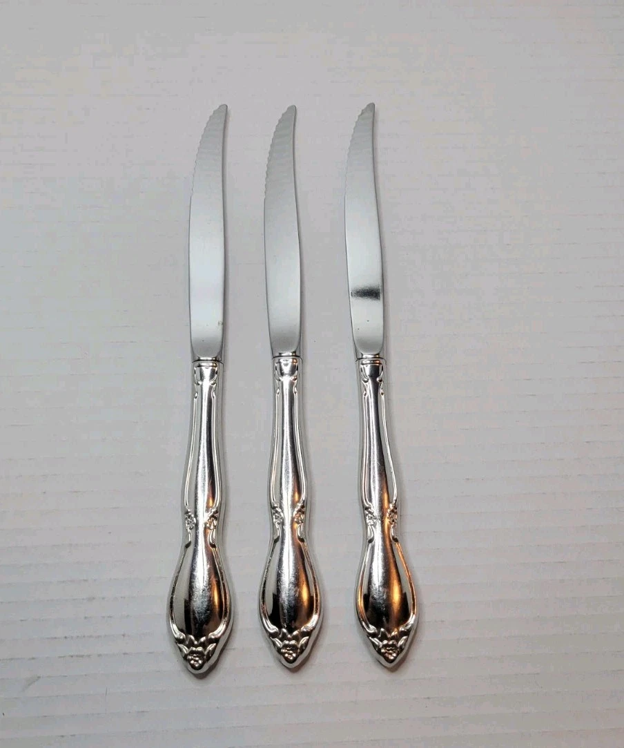 (Set of 3) Oneida Chatelaine Stainless Serrated Dinner Steak Knife 9" Flatware