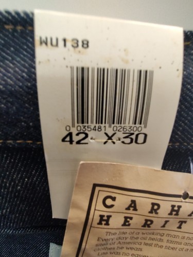 Vintage WU138 Carhartt Logger 42x30 Double Knee Jeans Cotton Work Union USA 1994 - Bild 6 von 11