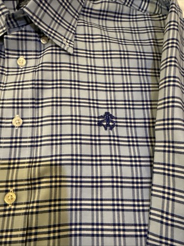 BROOKS BROTHERS SHIRT BOYS SZ XL BLUE WHITE WINDOWPANE PLAID NON-IRON - Picture 3 of 4