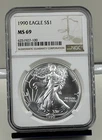 1990 American Silver Eagle NGC MS69 #100