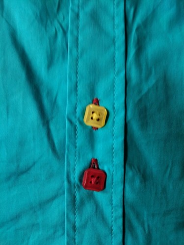 COOFUNDY Men's Medium LS shirt BLUE Coloured square buttons Paisley collar/cuffs - Picture 4 of 7
