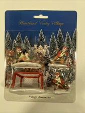 Christmas Heartland Valley Village Accessories Set of 4 Hockey Players *READ*