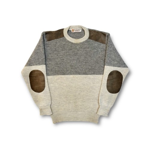 Glenhusky of Scotland Wool Knit Cream & Grey Sweater Size Medium - Picture 6 of 7