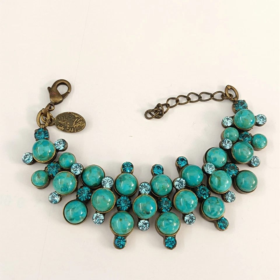 Pulsera Tono Turquesa Audaz Michal Negrin Declaración Ajustable Vintage Renacimiento Foto 4 de 4