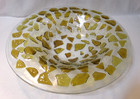 SHALLOW SERVING BOWL - HEAVY CLEAR GLASS EMBEDDED w/DEEP GOLD GLASS "STONES"