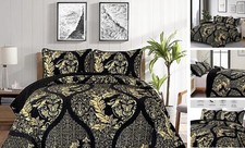 Black Quilt Set Queen Size, Boho Gold Damask Queen 96"x90" Black Gold