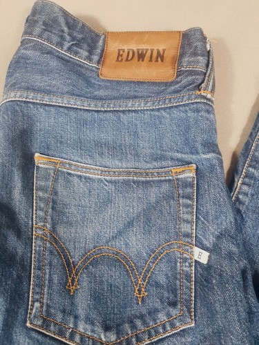 Edwin Jeans Mens 30x32 Blue Denim Relaxed Tapered Fit Logo Medium Wash Stretch - Picture 2 of 8