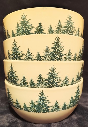Set Of 4 Royal Norfolk Chili Bowls Winter Green Trees Cereal Soup Salad Bowls - Picture 2 of 5