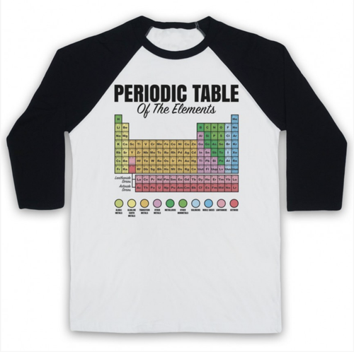 PERIODIC TABLE OF THE ELEMENTS SCIENCE ART GEEK NERD 3/4 SLEEVE BASEBALL TEE - Picture 11 of 20