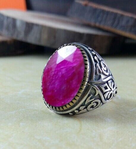 Solid 925 Sterling Silver Indian Ruby Gemstone Anniversary Men Ring Size 10 ST69 Solid 925 Sterling Silver Indian Ruby Gemstone Anniversary Men Ring Size 10 ST69