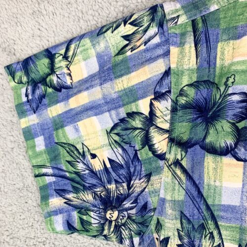 Chaps Ralph Lauren Shirt Mens Large Blue Green Plaid Floral Tropical Hawaiian - Picture 3 of 13