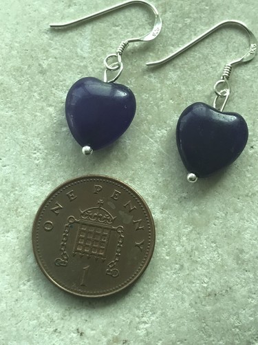Genuine Amethyst Hearts Earrings - 925 Sterling Silver Gift Bag - Free P&P - Picture 3 of 3