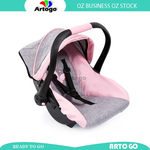 Ergonomic Handle Design Deluxe Doll Car Seat Light Grey/Pink Convenient To Carry - Picture 5 of 9